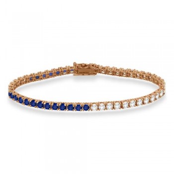 Diamond & Blue Sapphire Eternity Tennis Bracelet 14K Rose Gold (8.37ct)