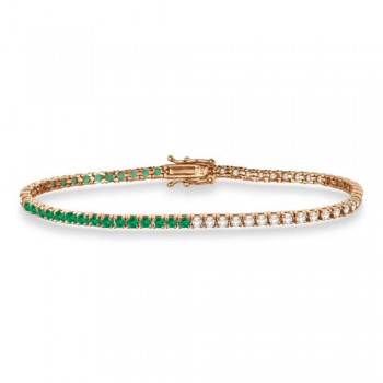 Diamond & Emerald Eternity Tennis Bracelet 14K Rose Gold (4.06ct)