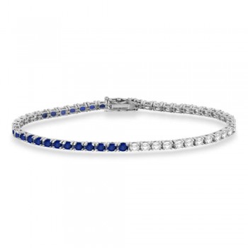 Diamond & Blue Sapphire Eternity Tennis Bracelet 14K White Gold (4.39ct)