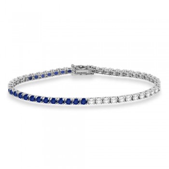 Diamond & Blue Sapphire Eternity Tennis Bracelet 14K White Gold (5.03ct)
