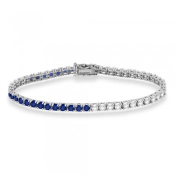 Diamond & Blue Sapphire Eternity Tennis Bracelet 14K White Gold (8.37ct)