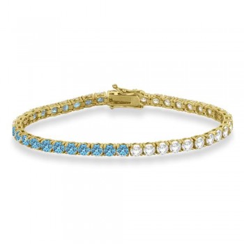Diamond &  Aquamarine Eternity Tennis Bracelet 14K Yellow Gold (10.11ct)