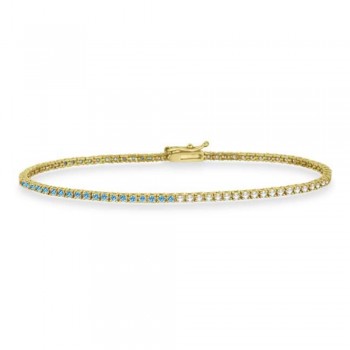 Diamond &  Aquamarine Eternity Tennis Bracelet 14K Yellow Gold (2.03ct)