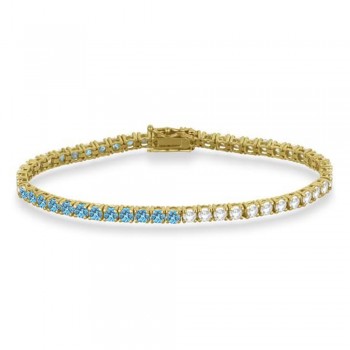 Diamond &  Aquamarine Eternity Tennis Bracelet 14K Yellow Gold (7.22ct)