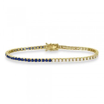 Diamond & Blue Sapphire Eternity Tennis Bracelet 14K Yellow Gold (3.47ct)