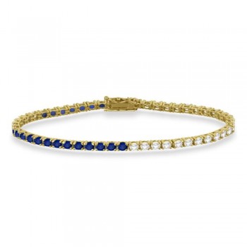 Diamond & Blue Sapphire Eternity Tennis Bracelet 14K Yellow Gold (4.39ct)