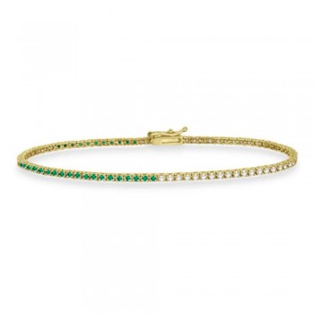 Diamond & Emerald Eternity Tennis Bracelet 14K Yellow Gold (0.97ct)