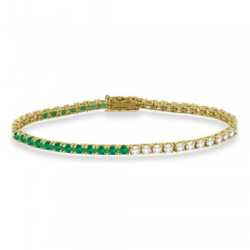 Diamond & Emerald Eternity Tennis Bracelet 14K Yellow Gold (5.20ct)