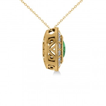 Emerald & Diamond Halo Oval Pendant Necklace 14k Yellow Gold (1.27ct)