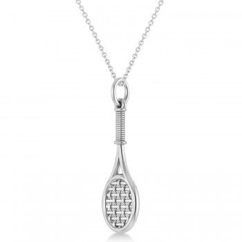 Diamond Accented Tennis Racket Pendant Necklace 14K White Gold (0.48ct)