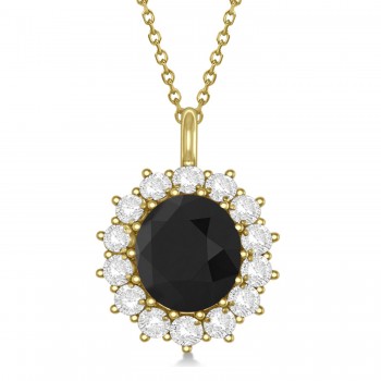 Oval Black Diamond and Diamond Pendant Necklace 14k Yellow Gold (5.40ctw)