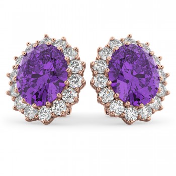 Oval Amethyst & Diamond Accented Earrings 14k Rose Gold (10.80ctw)