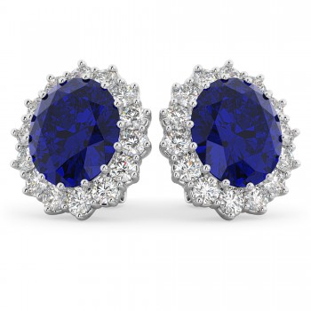 Oval Blue Sapphire & Diamond Accented Earrings 18k White Gold (10.80ctw)
