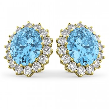 Oval Blue Topaz & Diamond Accented Earrings 14k Yellow Gold (10.80ctw)