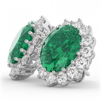 Oval Emerald and Diamond Earrings 14k White Gold (10.80ctw)