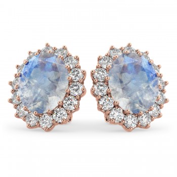Oval Moonstone & Diamond Accented Earrings 14k Rose Gold (10.80ctw)