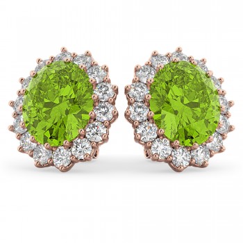 Oval Peridot & Diamond Accented Earrings 14k Rose Gold (10.80ctw)