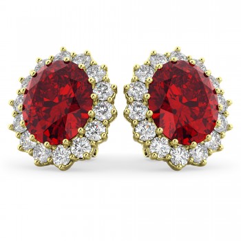 Oval Ruby and Diamond Earrings 14k Yellow Gold (10.80ctw)
