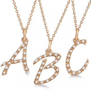 Personalized Lab Grown Diamond Script Letter Initial Necklace 14k Rose Gold