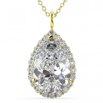 Halo Moissanite & Diamond Pear Shaped Pendant Necklace 14k Yellow Gold (5.44ct)