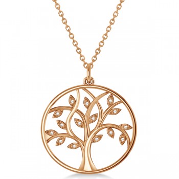 Large Diamond Tree of Life Pendant Necklace 14k Rose Gold (0.15ct)