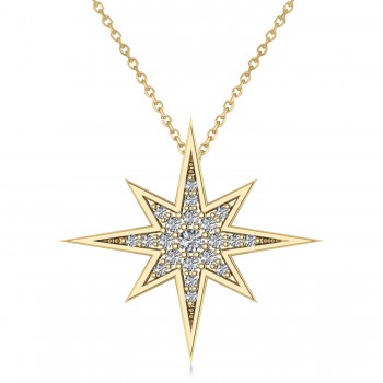 Diamond Adorned North Star Pendant Necklace 14k Yellow Gold (0.17ct)