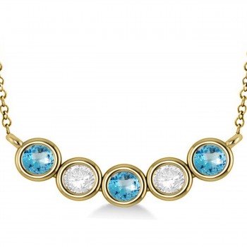 Diamond & Blue Topaz 5-Stone Pendant Necklace 14k Yellow Gold 2.00ct