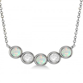 Diamond & Opal 5-Stone Pendant Necklace 14k White Gold 1.00ct