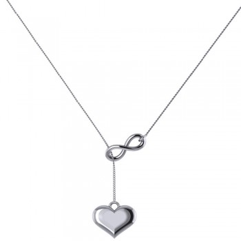 Infinity & Heart Lariat Pendant Y-Necklace in 14k White Gold