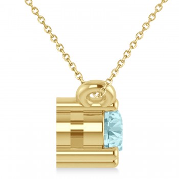 Three Stone Diamond & Aquamarine Pendant Necklace 14k Yellow Gold (0.45ct)