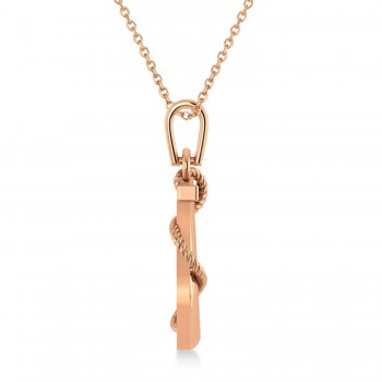 Men's Anchor Pendant Necklace Rope Design 14k Rose Gold