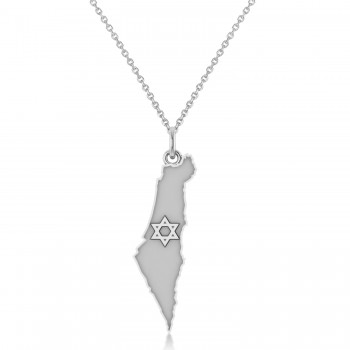 Israel Map Pendant Necklace 14K White Gold