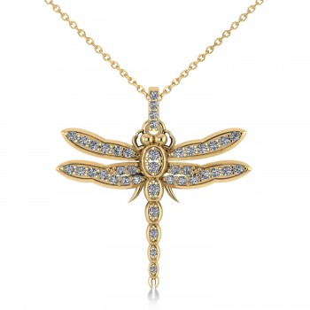 Dragonfly Insect Diamond Pendant Necklace 14k Yellow Gold (0.59ct)