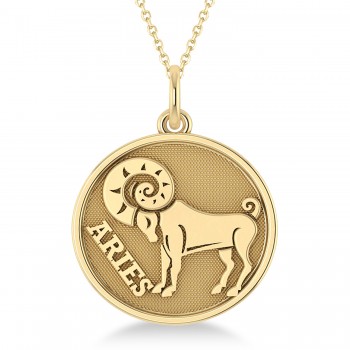 Aries Coin Zodiac Pendant Necklace 14k Yellow Gold
