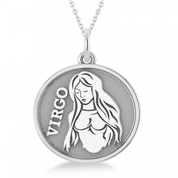 Virgo Coin Zodiac Pendant Necklace 14k White Gold