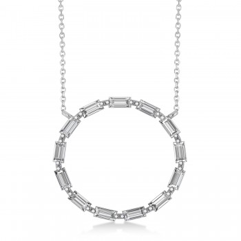 Diamond Baguette Formed Circle of Life Pendant Necklace 14k White Gold (1.82ct)