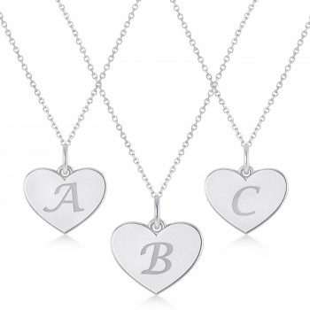 Heart Shape Personalized Initial Letter Charm Pendant Necklace 14K White Gold