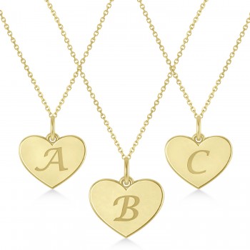 Heart Shape Personalized Initial Letter Charm Pendant Necklace 14K Yellow Gold