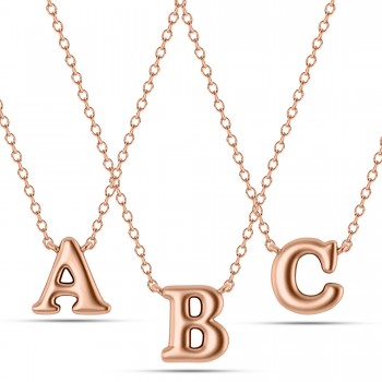 Personalized Bubble Initial Letter Charm Pendant Necklace 14K Rose Gold