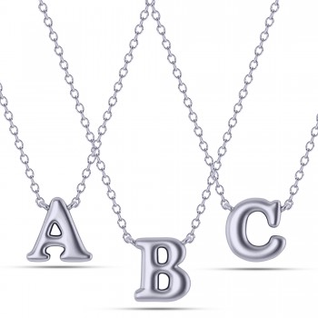 Personalized Bubble Initial Letter Charm Pendant Necklace 14K White Gold