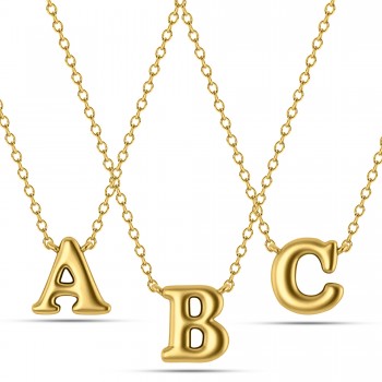 Personalized Bubble Initial Letter Charm Pendant Necklace 14K Yellow Gold