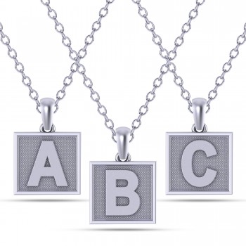 Personalized Initial Letter Pendant Necklace 14K White Gold