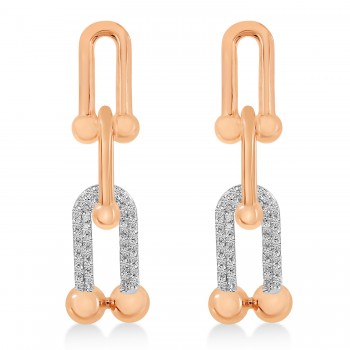 Diamond U-Link Horseshoe Paperclip Earrings 14k Rose Gold (0.27ct)