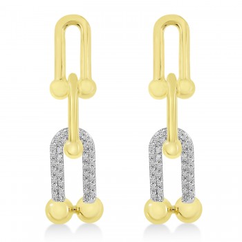 Diamond U-Link Horseshoe Paperclip Earrings 14k Yellow Gold (0.27ct)