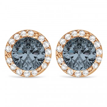 Lab Grown Diamond and Lab Gray Spinel Earrings Halo 14K Rose Gold (1.15ct)