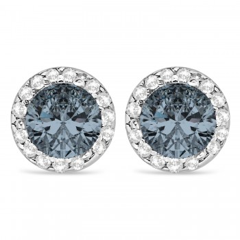 Lab Grown Diamond and Lab Gray Spinel Earrings Halo 14K White Gold (1.15ct)