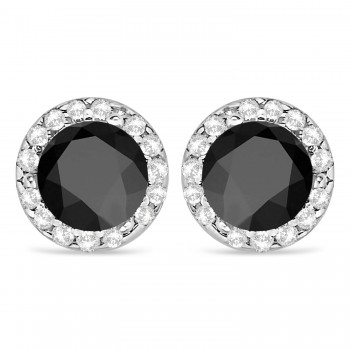 Lab Grown Diamond and Black Lab Onyx Earrings Halo 14K White Gold (1.15ct)