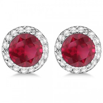 Lab Grown Diamond and Lab Ruby Earrings Halo 14K White Gold (1.15ct)