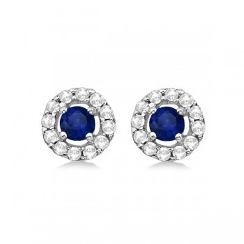 Floating Sapphire and Diamond Stud Earrings 14K White Gold (0.96tcw)