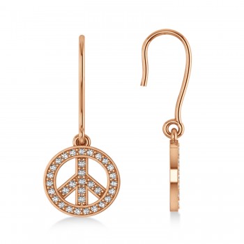 Diamond Peace Sign Dangling Earrings 14K Rose Gold (0.82ct)